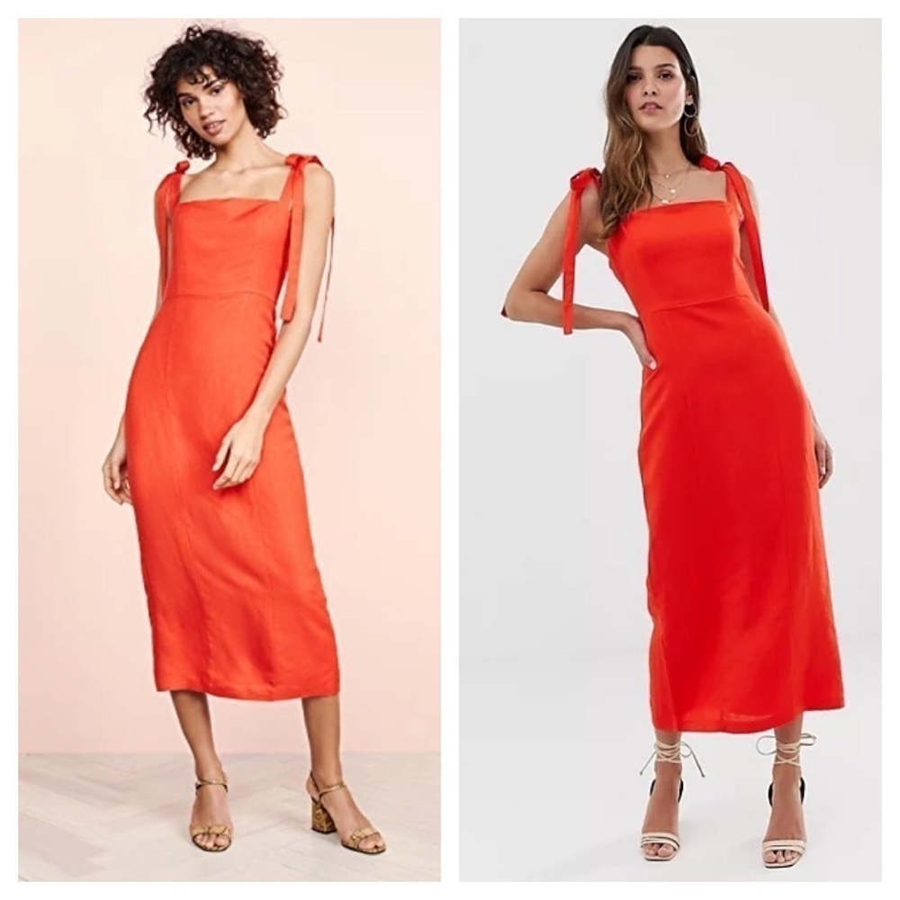 Capulet / Camille linen Midi tie shoulder  Dress in tangerine orange small S